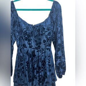 City Vibe Crushed Velvet Floral Long Sleeve Mini Dress Blue Size 5